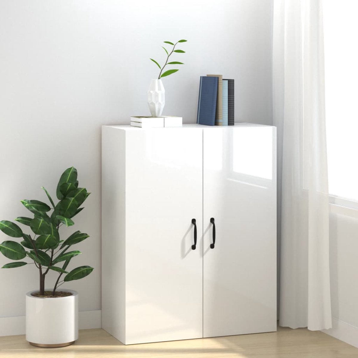 Vidaxl Hangkast 69,5x34x90 Cm Bewerkt Hout Hoogglans Wit