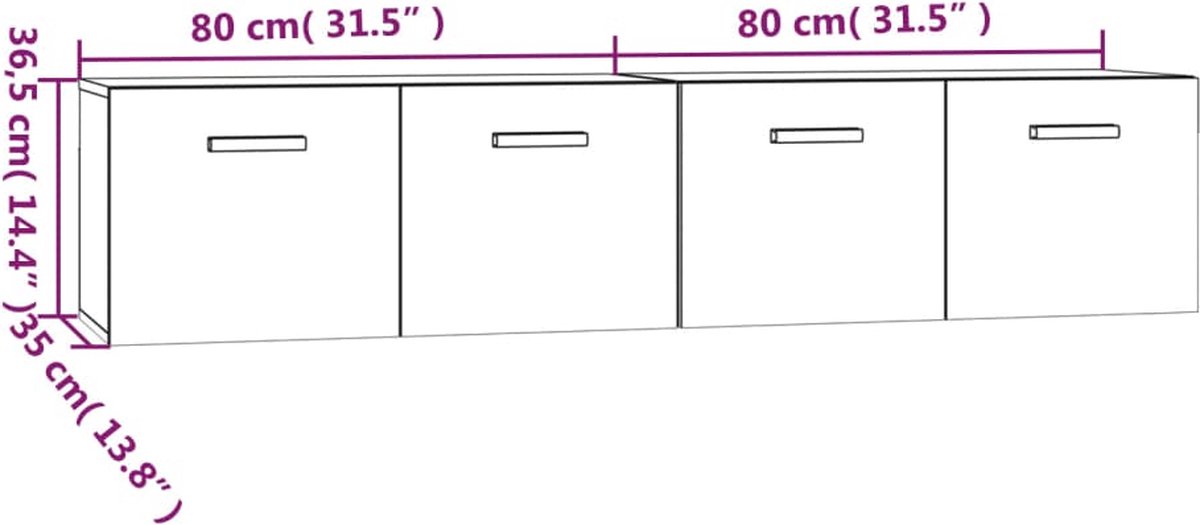 Vidaxl Wandkasten 2 St 80x35x36,5 Cm Bewerkt Houteikenkleurig - Bruin