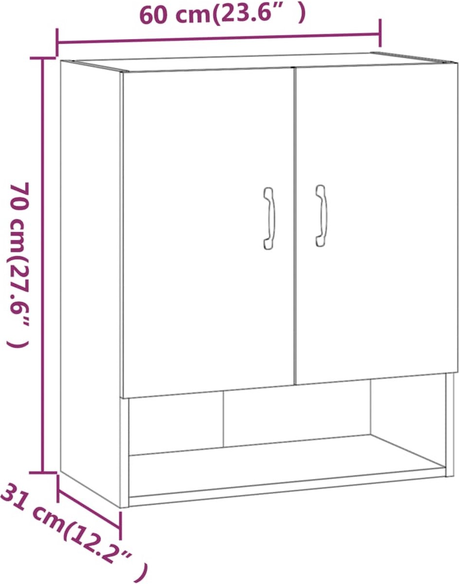Vidaxl Wandkast 60x31x70 Cm Bewerkt Houteikenkleurig - Bruin