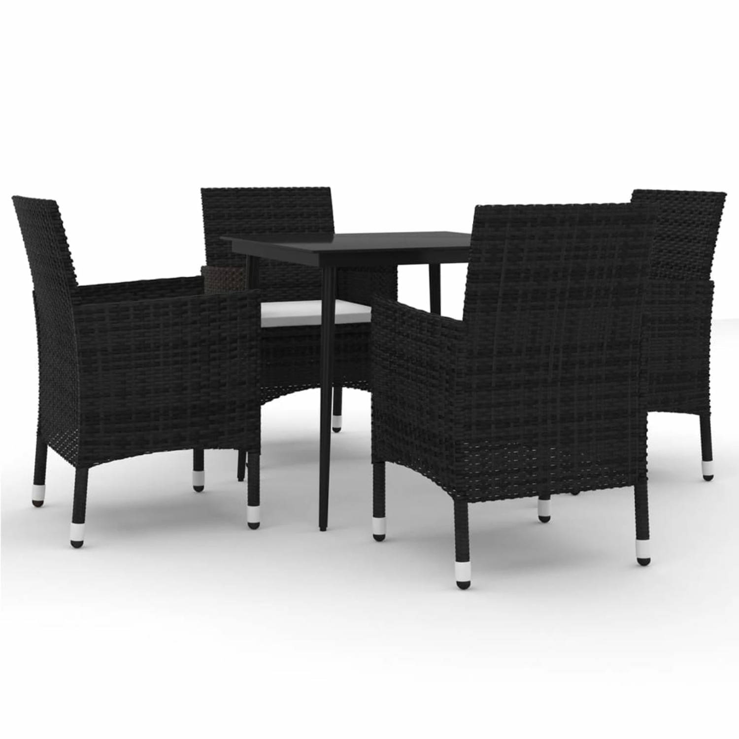 Vidaxl 5-delige Tuinset Met Kussens Poly Rattan En Glas - Negro