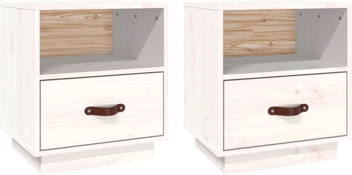 Vidaxl Nachtkastjes 2 St 40x34x45 Cm Massief Grenenhout Wit