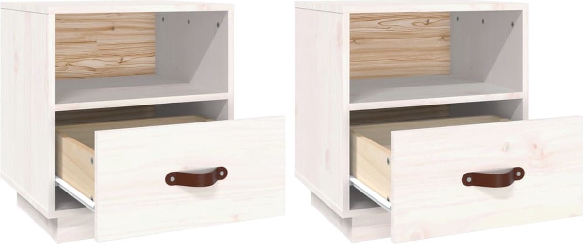 Vidaxl Nachtkastjes 2 St 40x34x45 Cm Massief Grenenhout Wit
