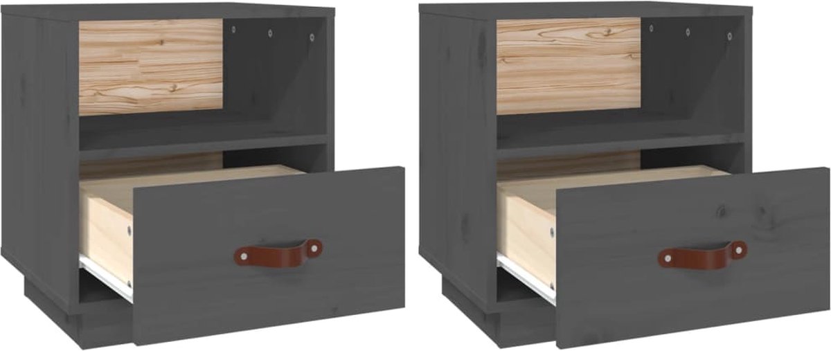Vidaxl Nachtkastjes 2 St 40x34x45 Cm Massief Grenenhout - Grijs