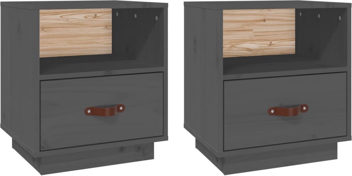 Vidaxl Nachtkastjes 2 St 40x34x45 Cm Massief Grenenhout - Grijs
