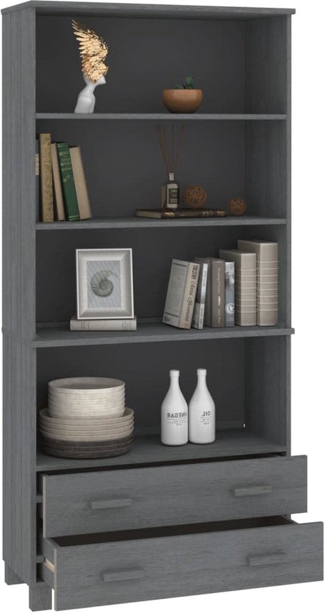 Vidaxl Hoge Kast Massief Grenenhout Donker - Grijs