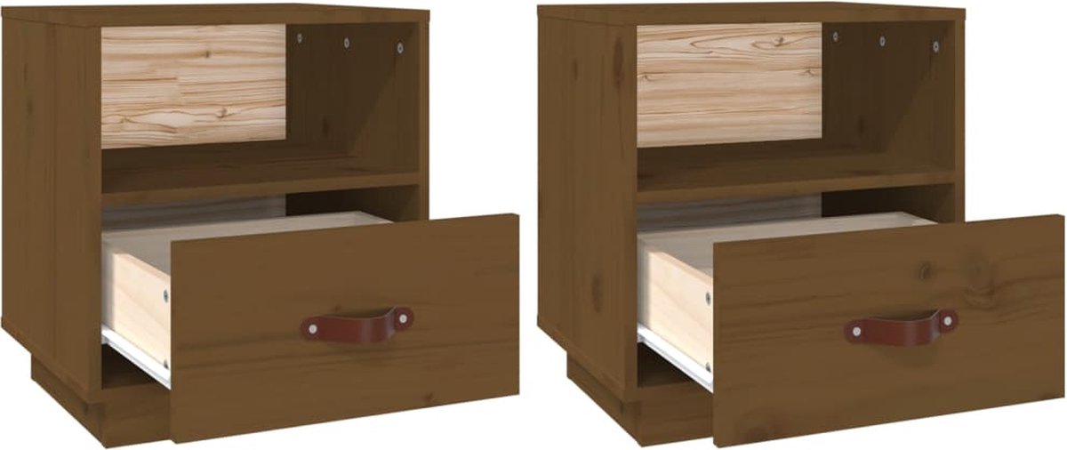 Vidaxl Nachtkastjes 2 St 40x34x45 Cm Massief Grenenhout Honing - Bruin