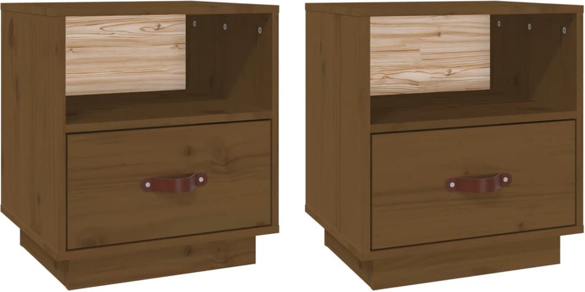 Vidaxl Nachtkastjes 2 St 40x34x45 Cm Massief Grenenhout Honing - Bruin