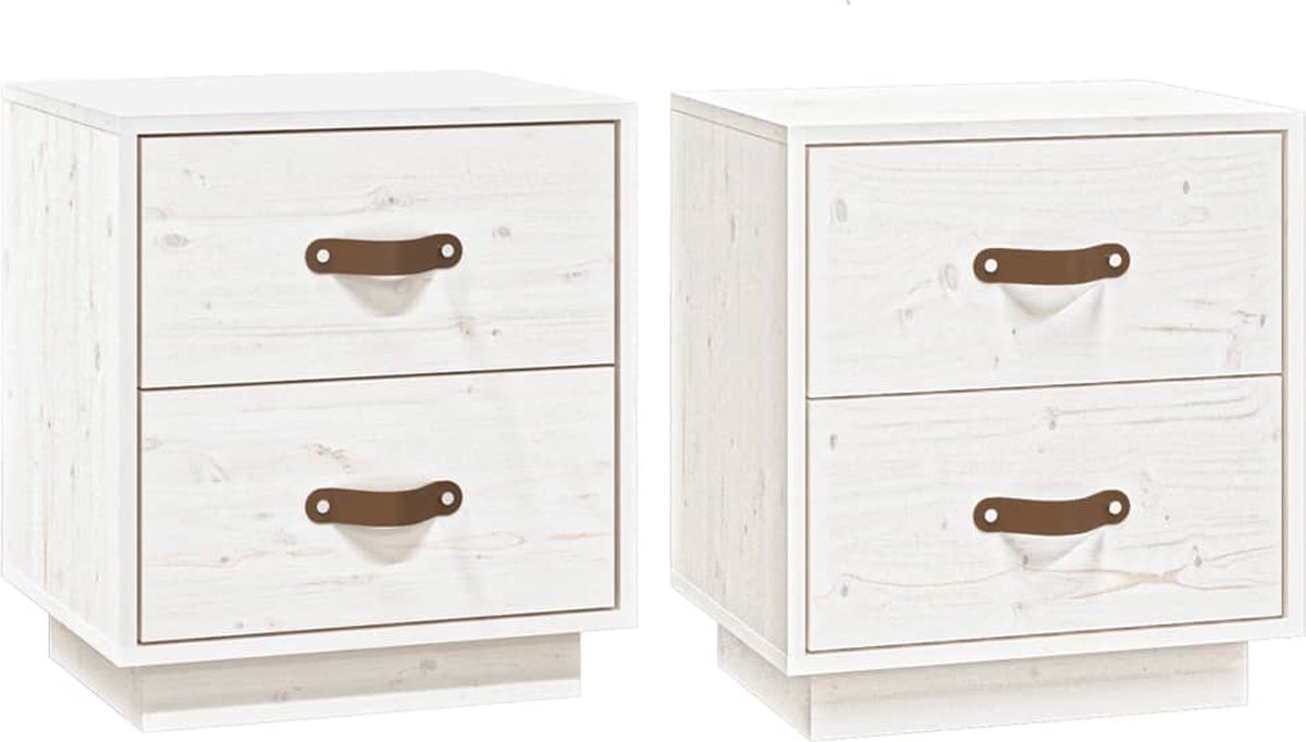 Vidaxl  Nachtkastjes 2 St 40x34x45 Cm Massief Grenenhout Wit