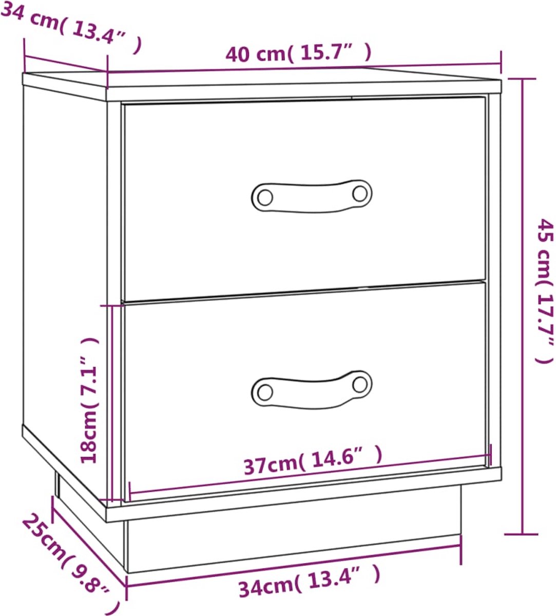 Vidaxl  Nachtkastjes 2 St 40x34x45 Cm Massief Grenenhout Wit