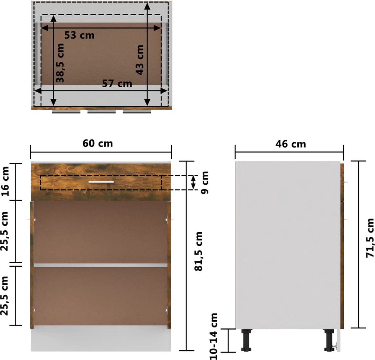 Vidaxl Onderkast Met Lade 60x46x81,5 Cm Bewerkt Hout Gerookt Eiken - Bruin