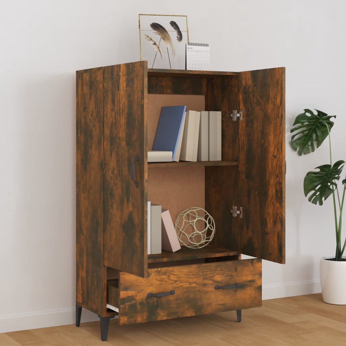 Vidaxl Hoge Kast 70x31x115 Cm Bewerkt Hout Gerookt Eikenkleurig - Bruin