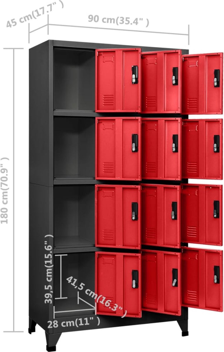 Vidaxl Lockerkast 90x45x180 Cm Staal Antracietkleurig En Rood