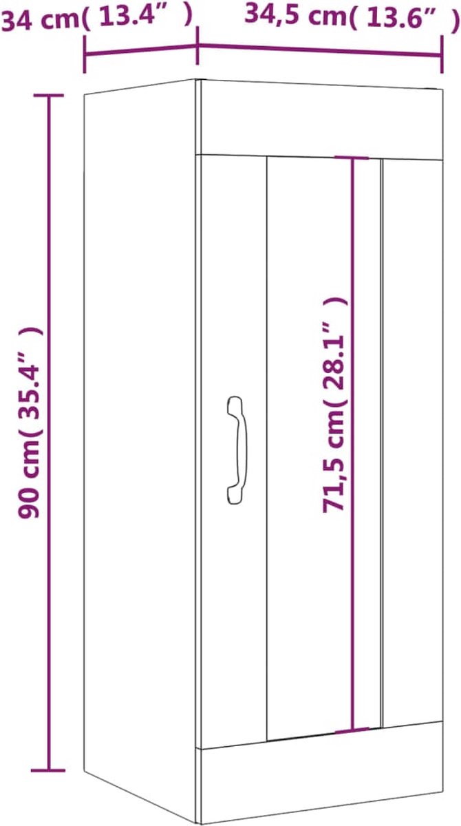 Vidaxl Hangkast 34,5x34x90 Cm Beton - Grijs