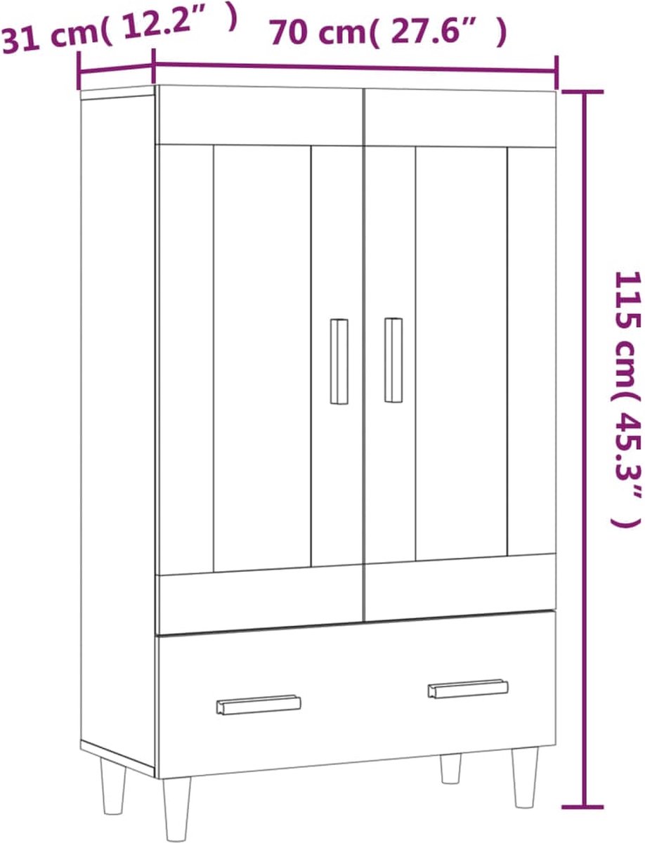 Vidaxl Hoge Kast 70x31x115 Cm Bewerkt Hout - Zwart