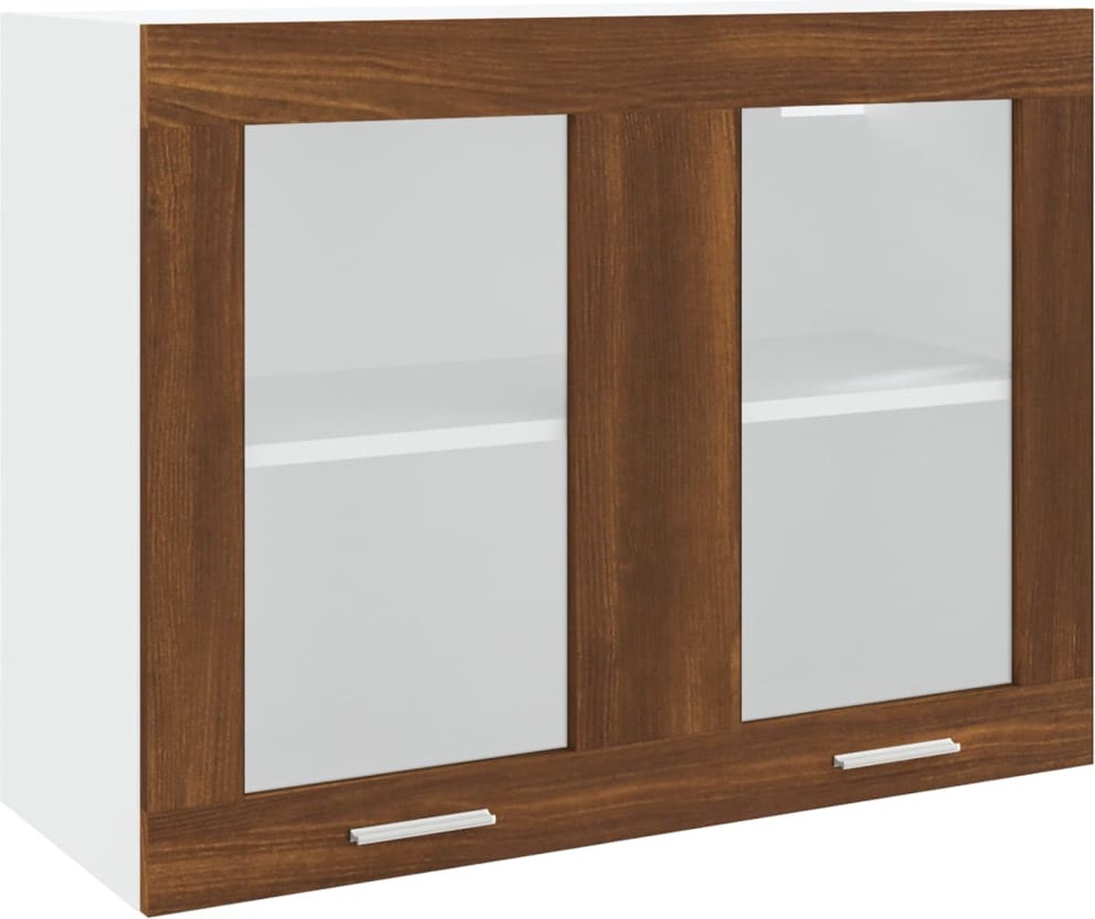 Vidaxl Wandkast Hangend 80x31x60 Cm Glas En Bewerkt Houteiken - Bruin