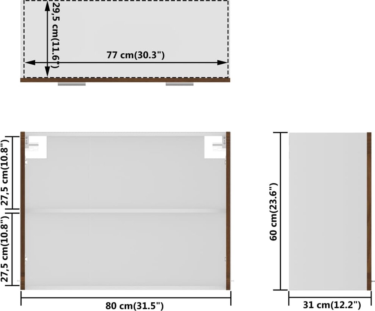 Vidaxl Wandkast Hangend 80x31x60 Cm Glas En Bewerkt Houteiken - Bruin