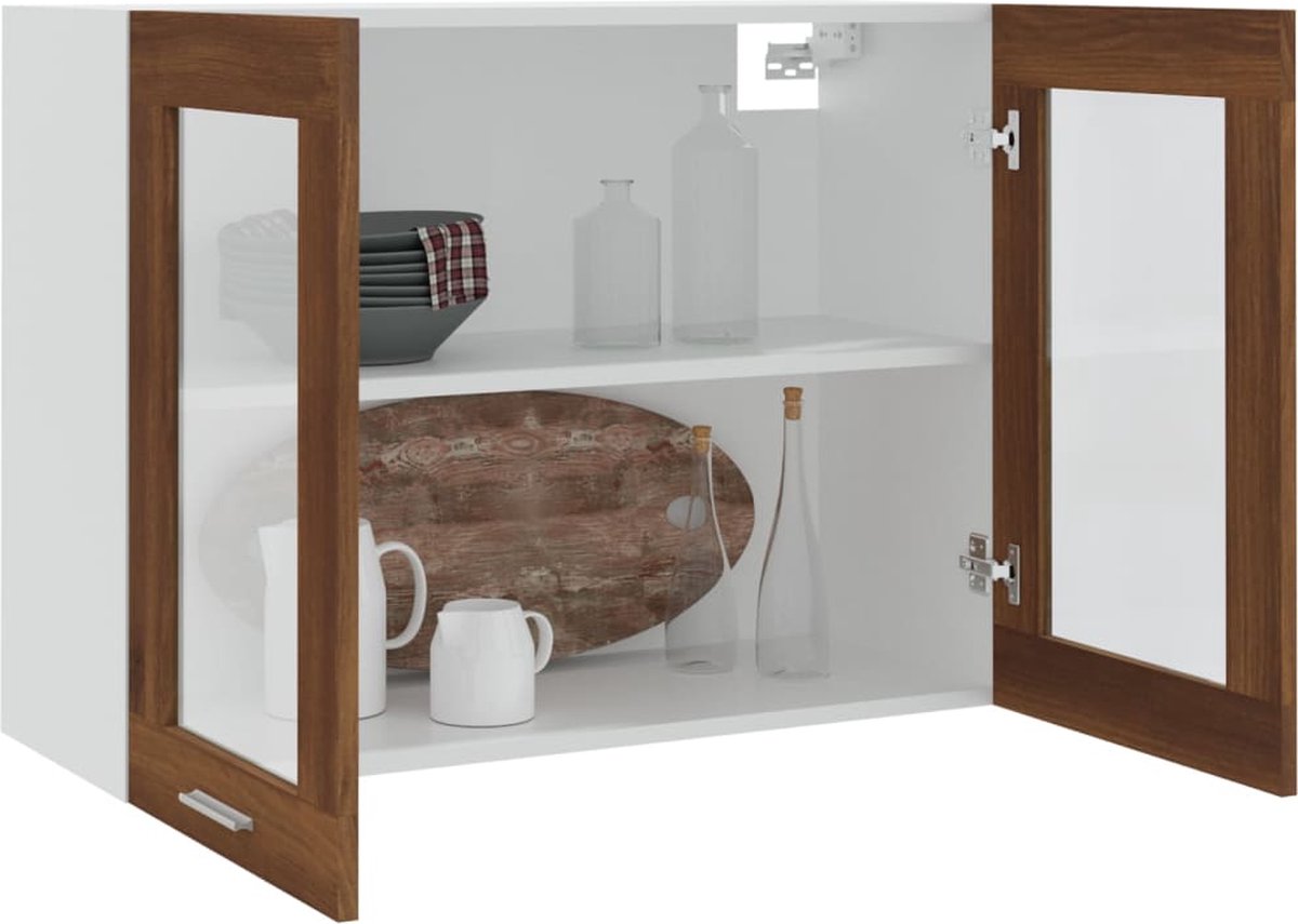 Vidaxl Wandkast Hangend 80x31x60 Cm Glas En Bewerkt Houteiken - Bruin