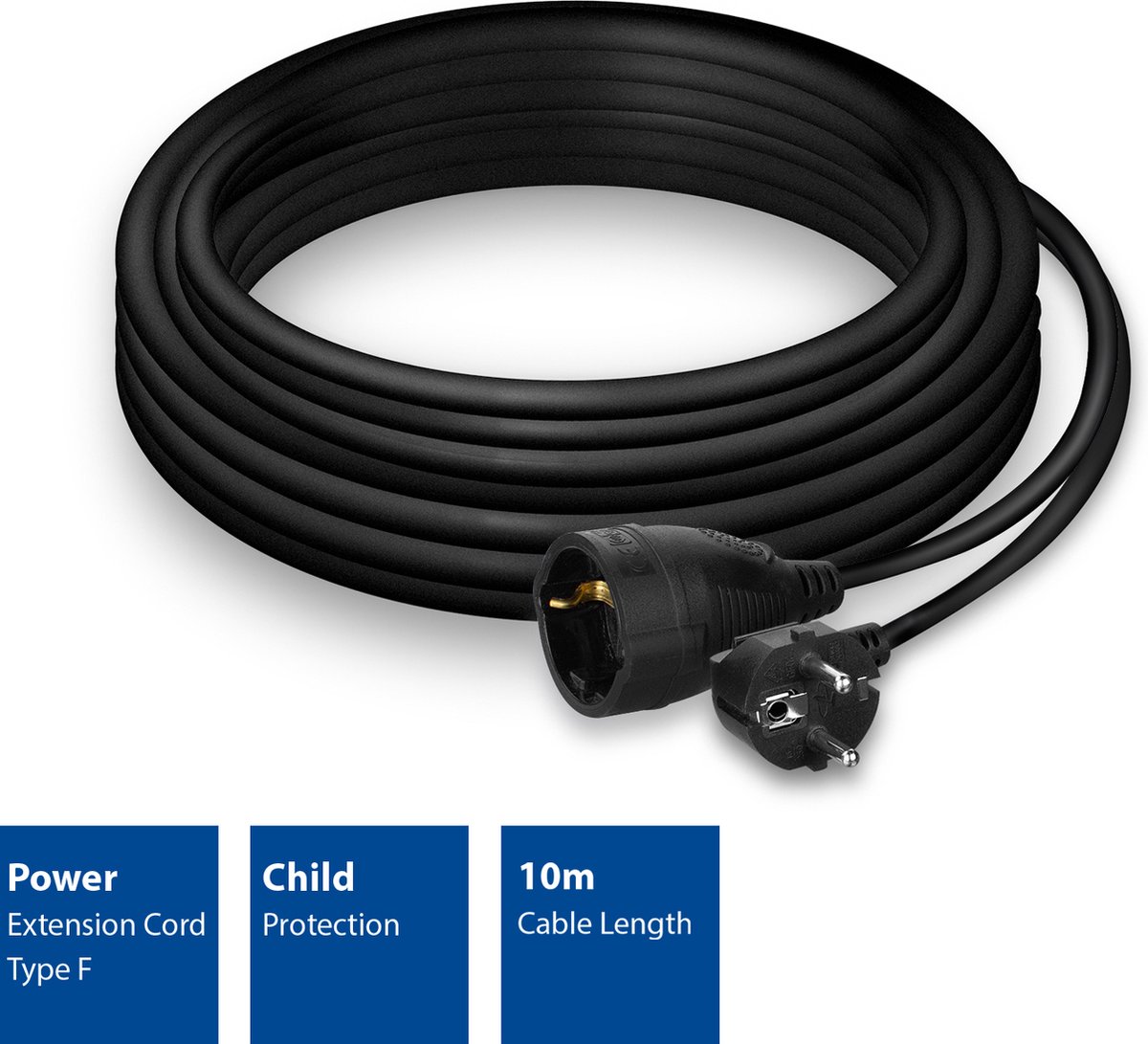 ACT electriciteitssnoer type F 10m - Zwart
