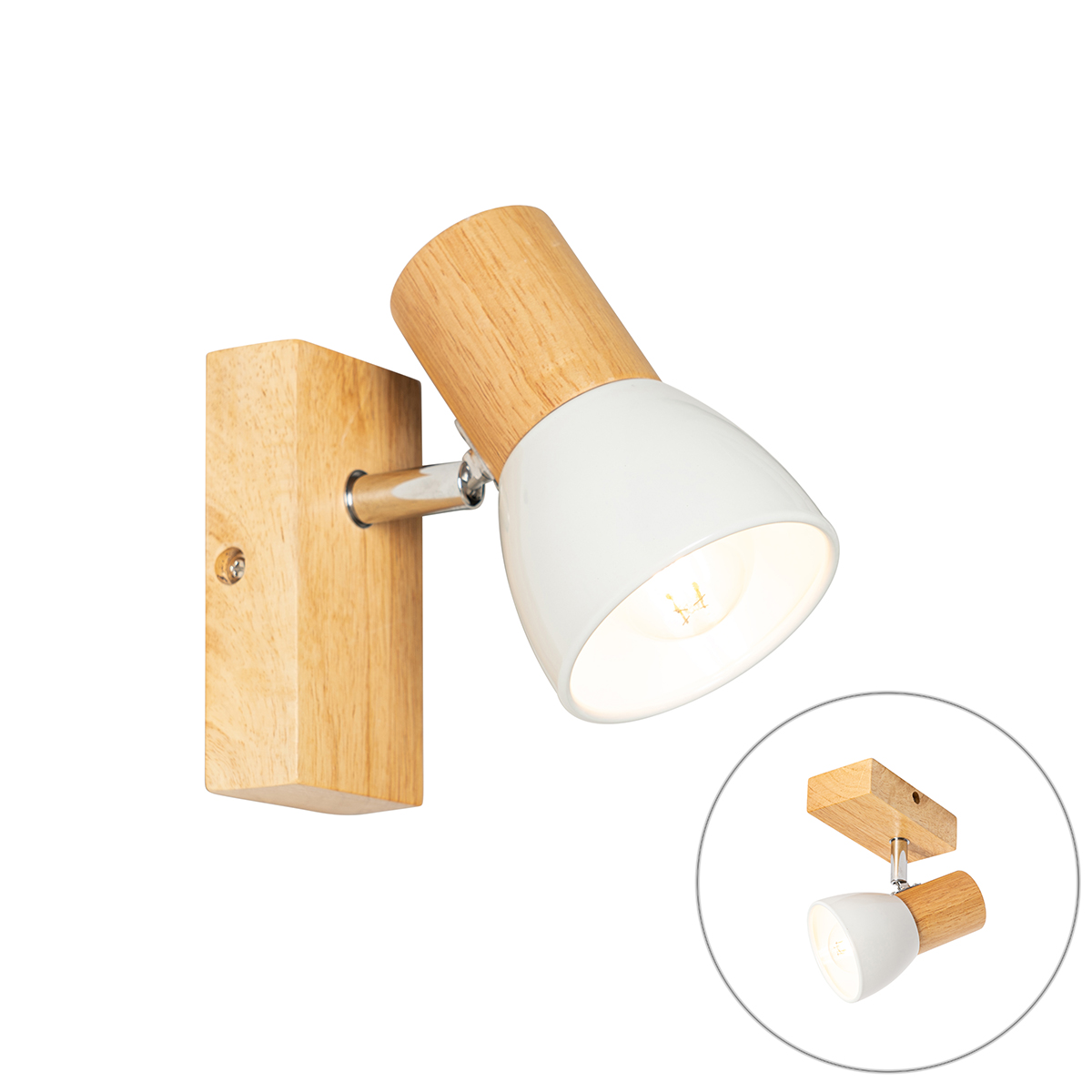 QAZQA Landelijke wandlamp hout met wit verstelbaar - Thorin