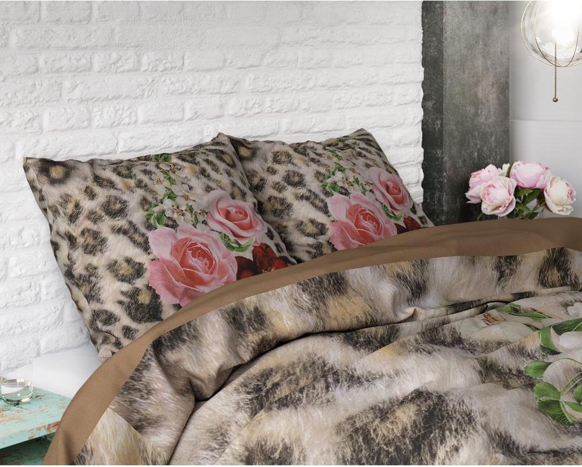 Pure Floral Panther Brown Dekbedovertrek 1-persoons (140 x 220 cm + 1 kussensloop) Dekbedovertrek - Bruin