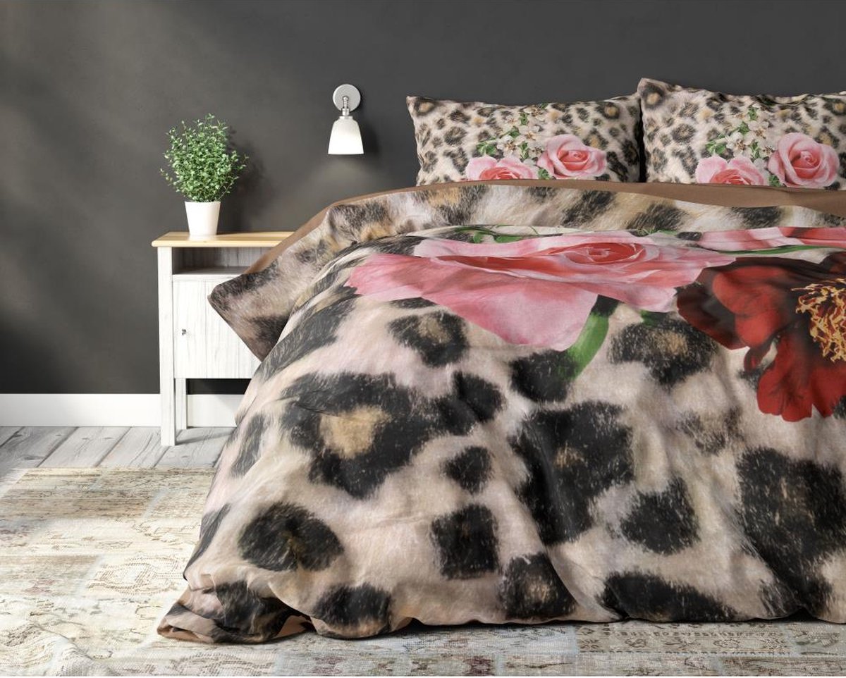 Pure Floral Panther Brown Dekbedovertrek 1-persoons (140 x 220 cm + 1 kussensloop) Dekbedovertrek - Bruin