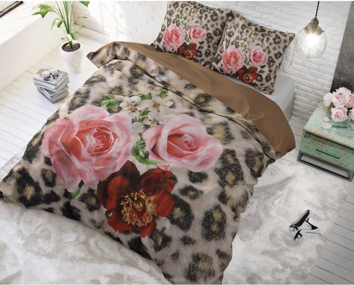 Pure Floral Panther Brown Dekbedovertrek 1-persoons (140 x 220 cm + 1 kussensloop) Dekbedovertrek - Bruin