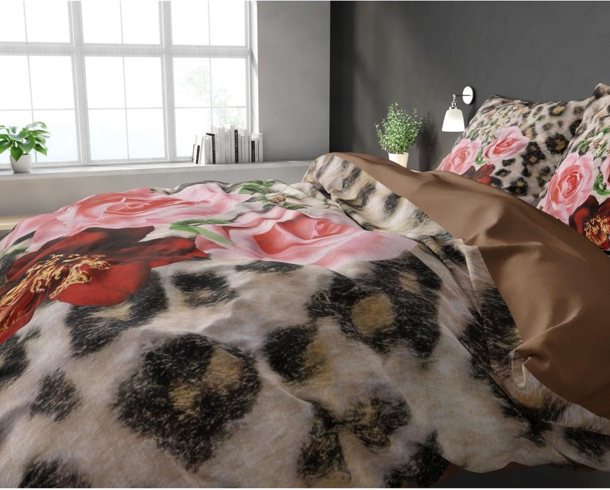 Pure Floral Panther Brown Dekbedovertrek 1-persoons (140 x 220 cm + 1 kussensloop) Dekbedovertrek - Bruin