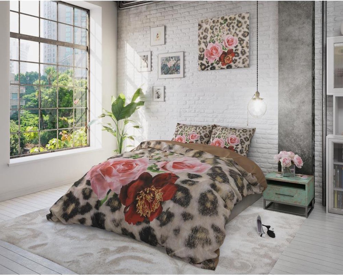Pure Floral Panther Brown Dekbedovertrek 1-persoons (140 x 220 cm + 1 kussensloop) Dekbedovertrek - Bruin