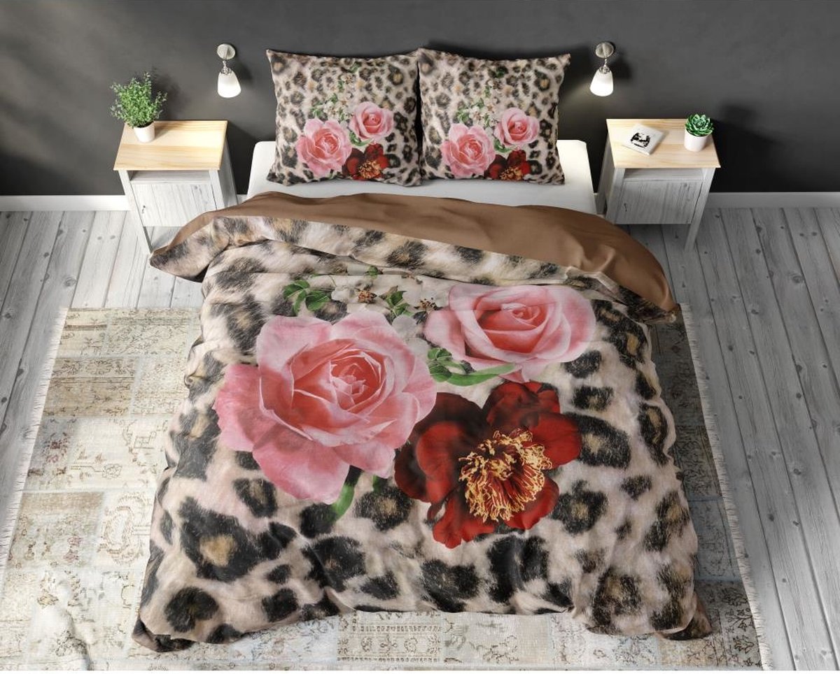 Pure Floral Panther Brown Dekbedovertrek 1-persoons (140 x 220 cm + 1 kussensloop) Dekbedovertrek - Bruin