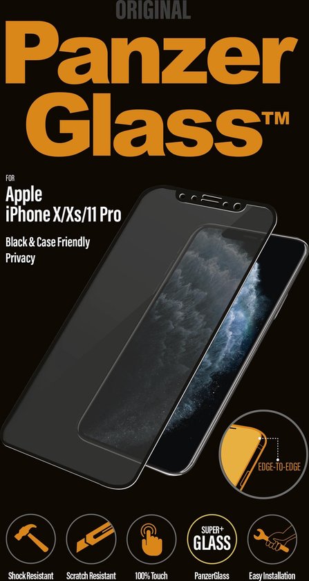 PanzerGlass e Privacy Black Friendly Case voor Apple iPhone X/Xs/11 Pro - Zwart