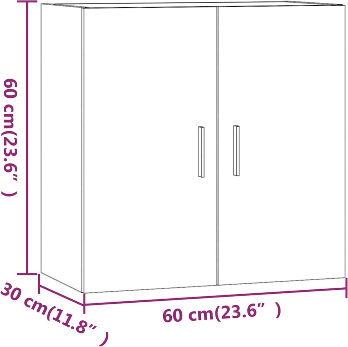 Vidaxl Wandkast 60x30x60 Cm Bewerkt Hout Hoogglans Wit - Grijs
