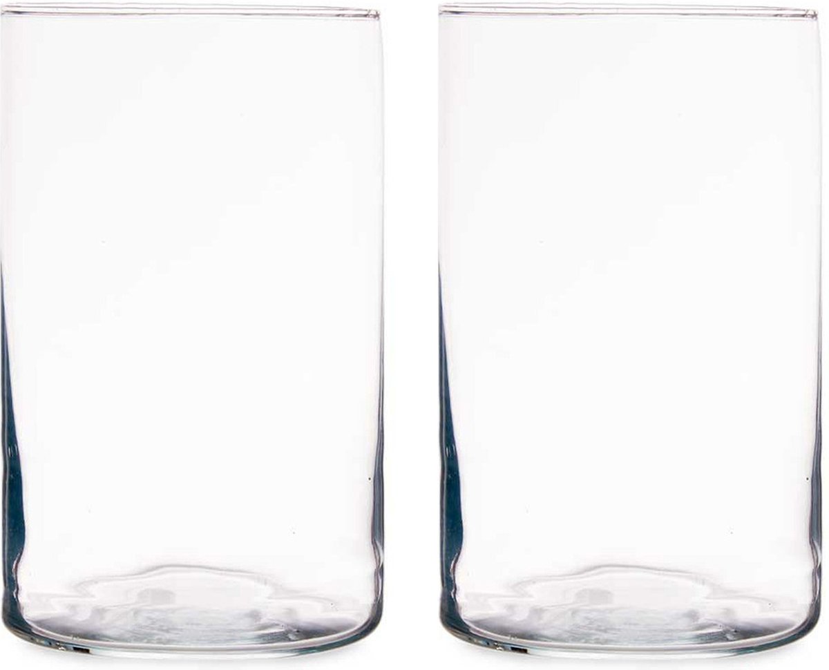 Giftdecor Bloemenvazen 2x Stuks - Cilinder Vorm - Transparant Glas - 12 X 20 Cm - Vazen