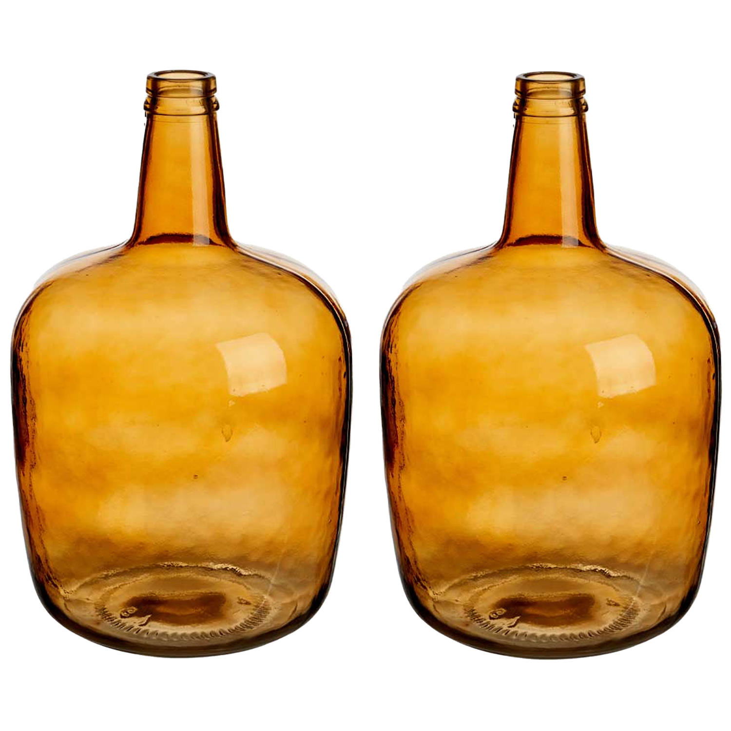 Giftdecor Bloemenvazen 2x Stuks - Flessen Model - Glas - Amber Goud - 22 X 39 Cm - Vazen