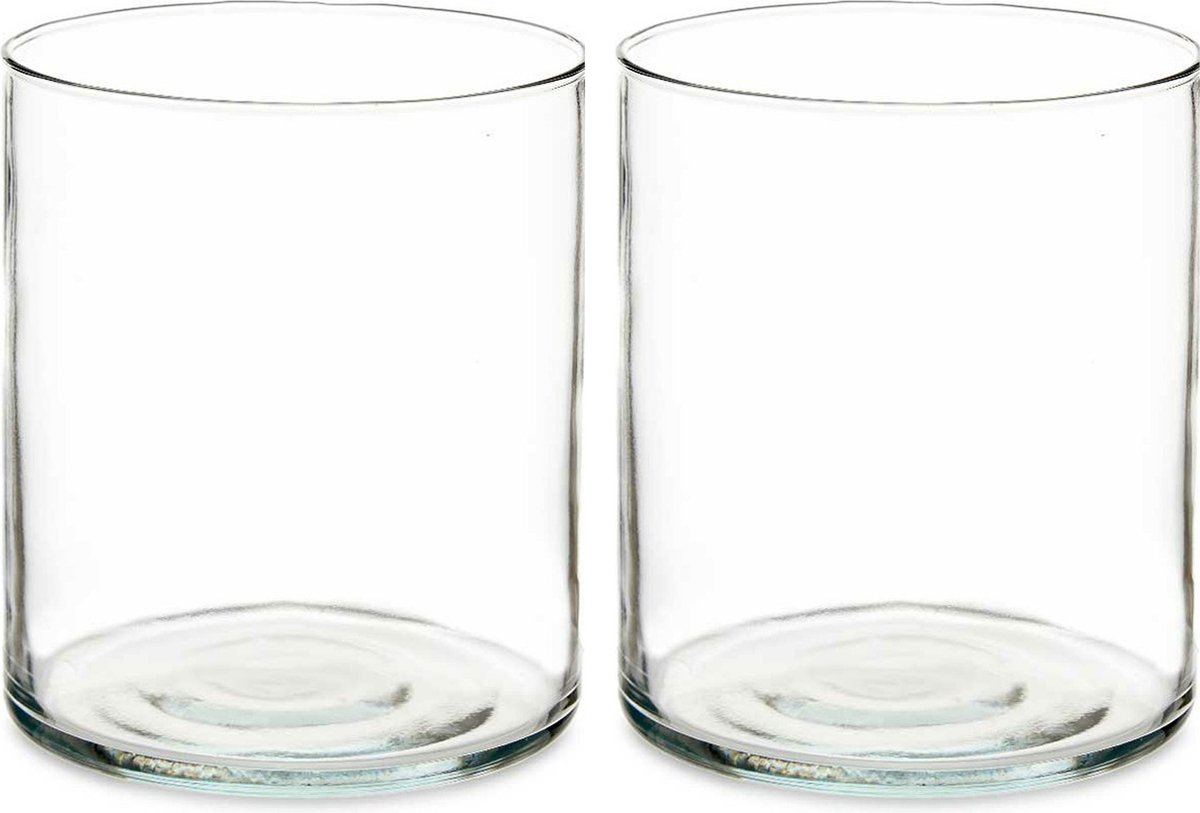Giftdecor Bloemenvazen 2x Stuks - Cilinder Vorm - Transparant Glas - 17 X 20 Cm - Vazen