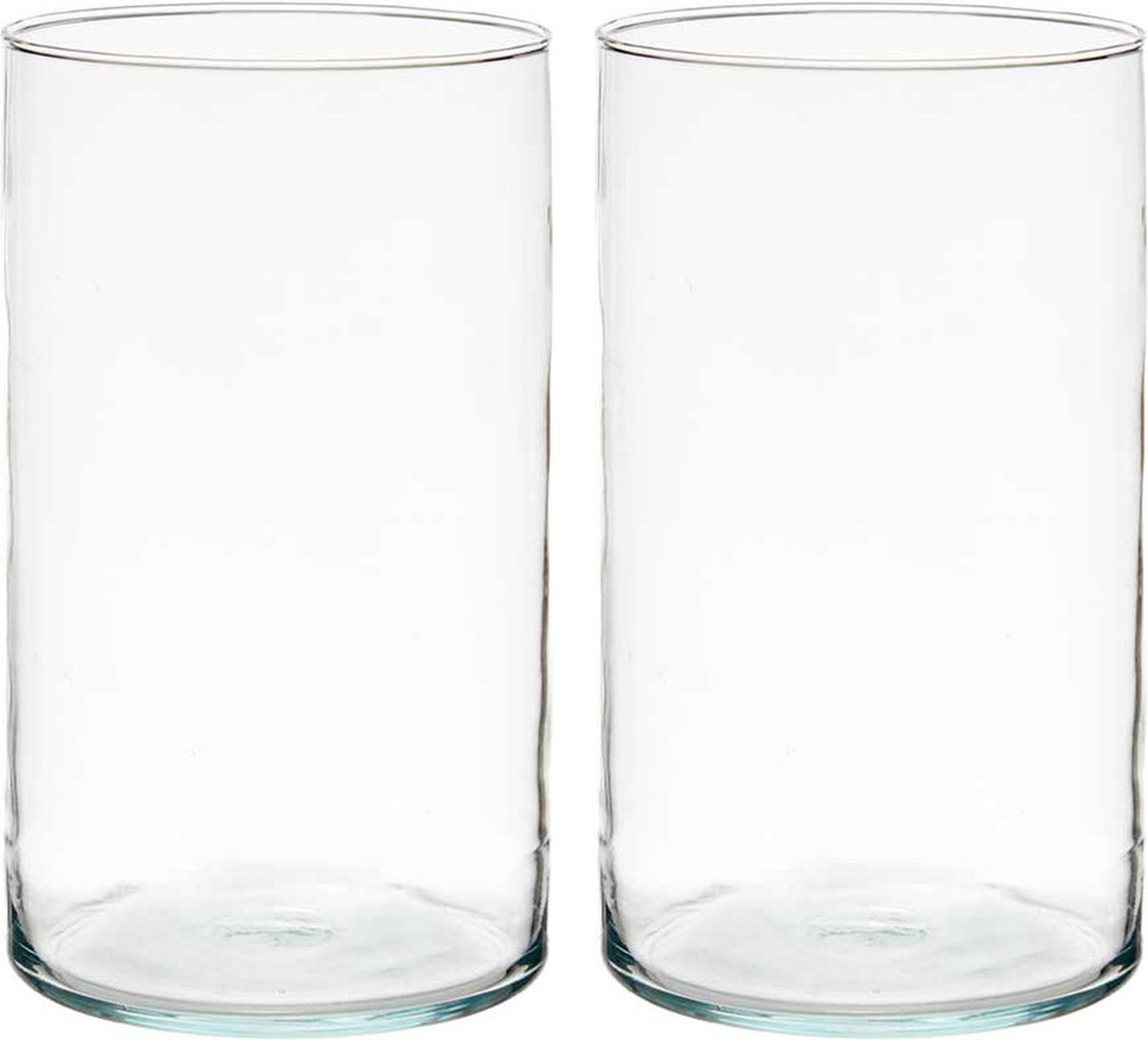 Giftdecor Bloemenvazen 2x Stuks - Cilinder Vorm - Transparant Glas - 17 X 30 Cm - Vazen