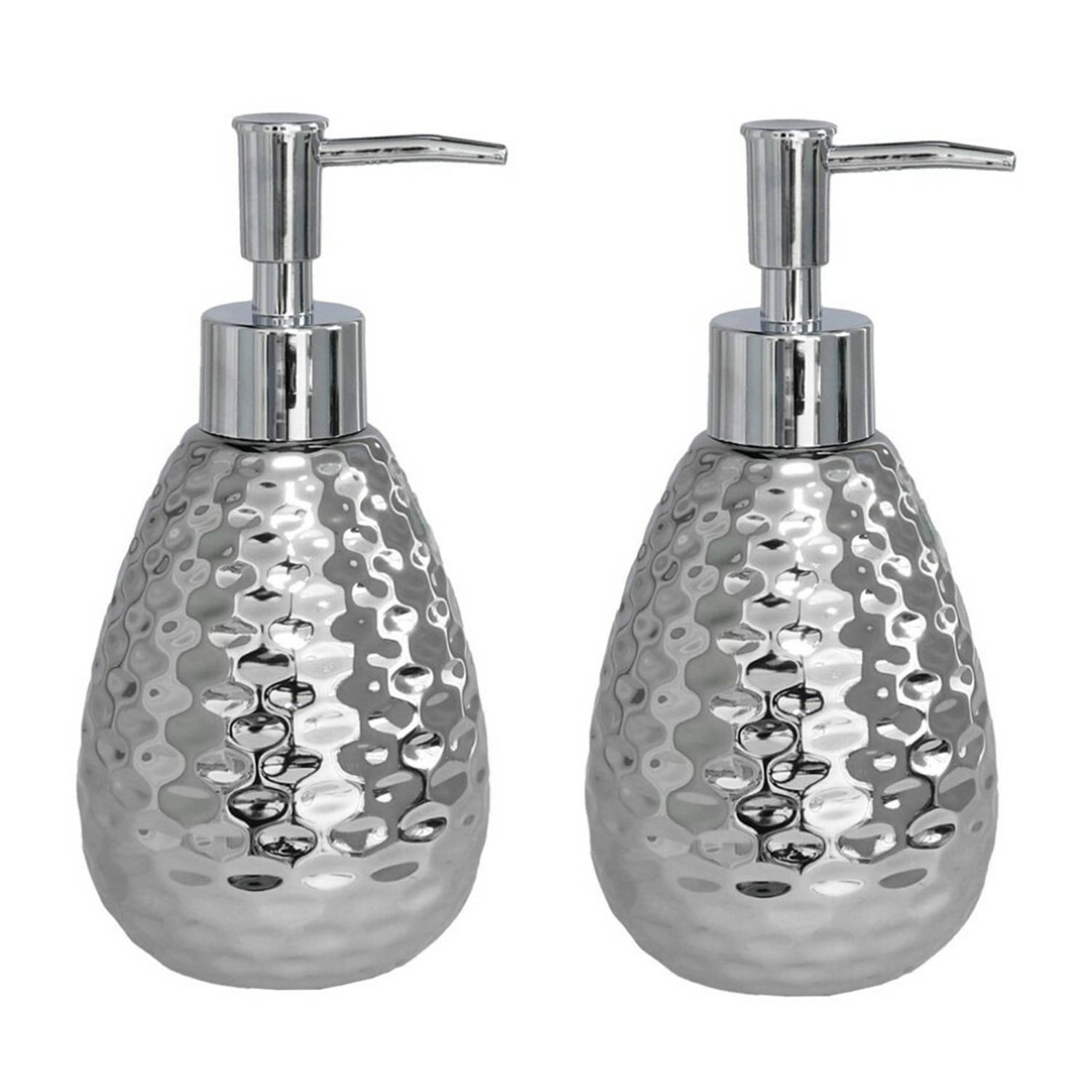 2x Stuks Zeeppompje/dispenser Zilver Glanzend Metaal 8 X 17 Cm - Zeeppompjes - Silver