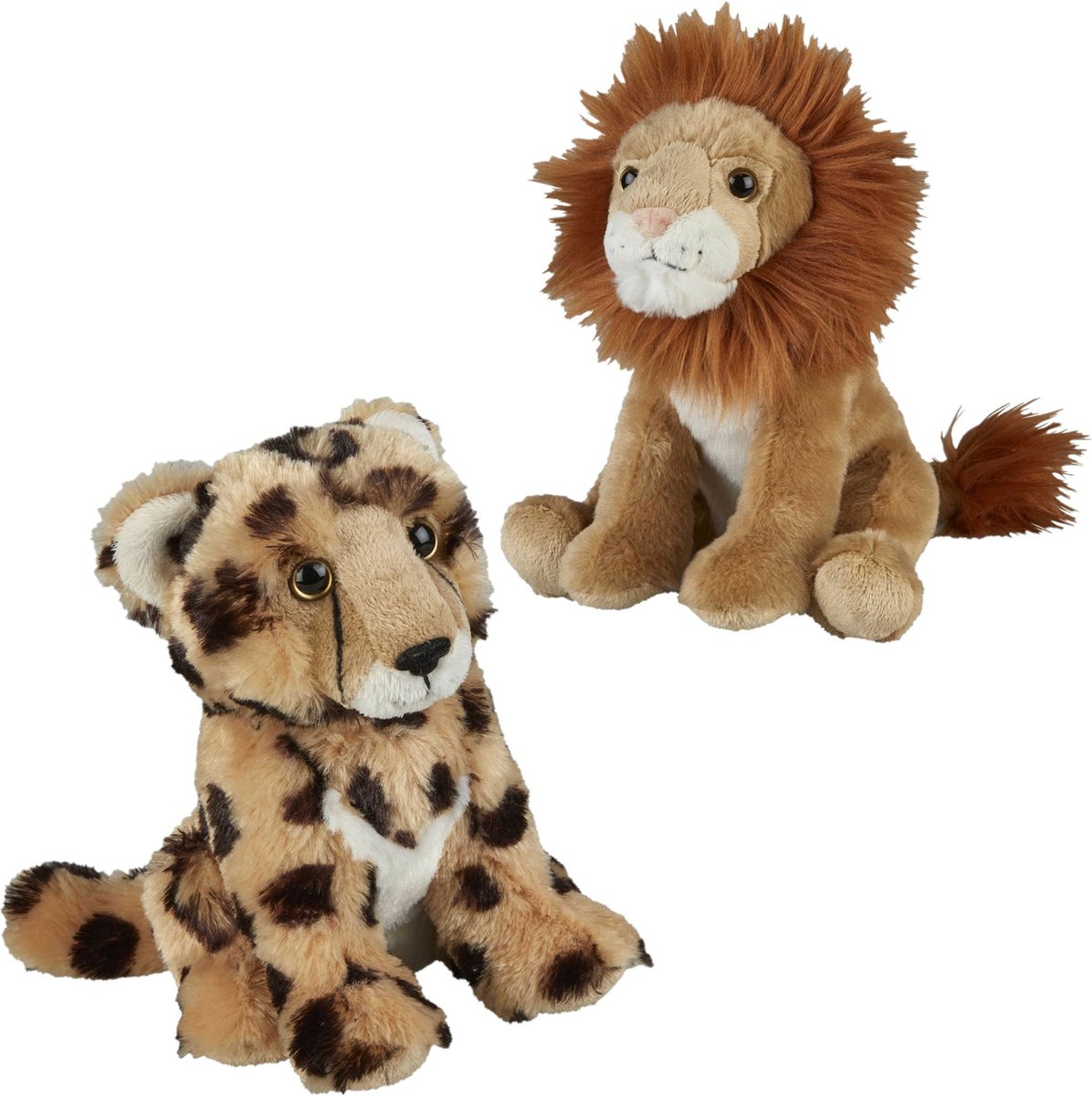 Knuffeldieren Set Leeuw En Cheetah Luipaard Pluche Knuffels 18 Cm - Knuffeldier