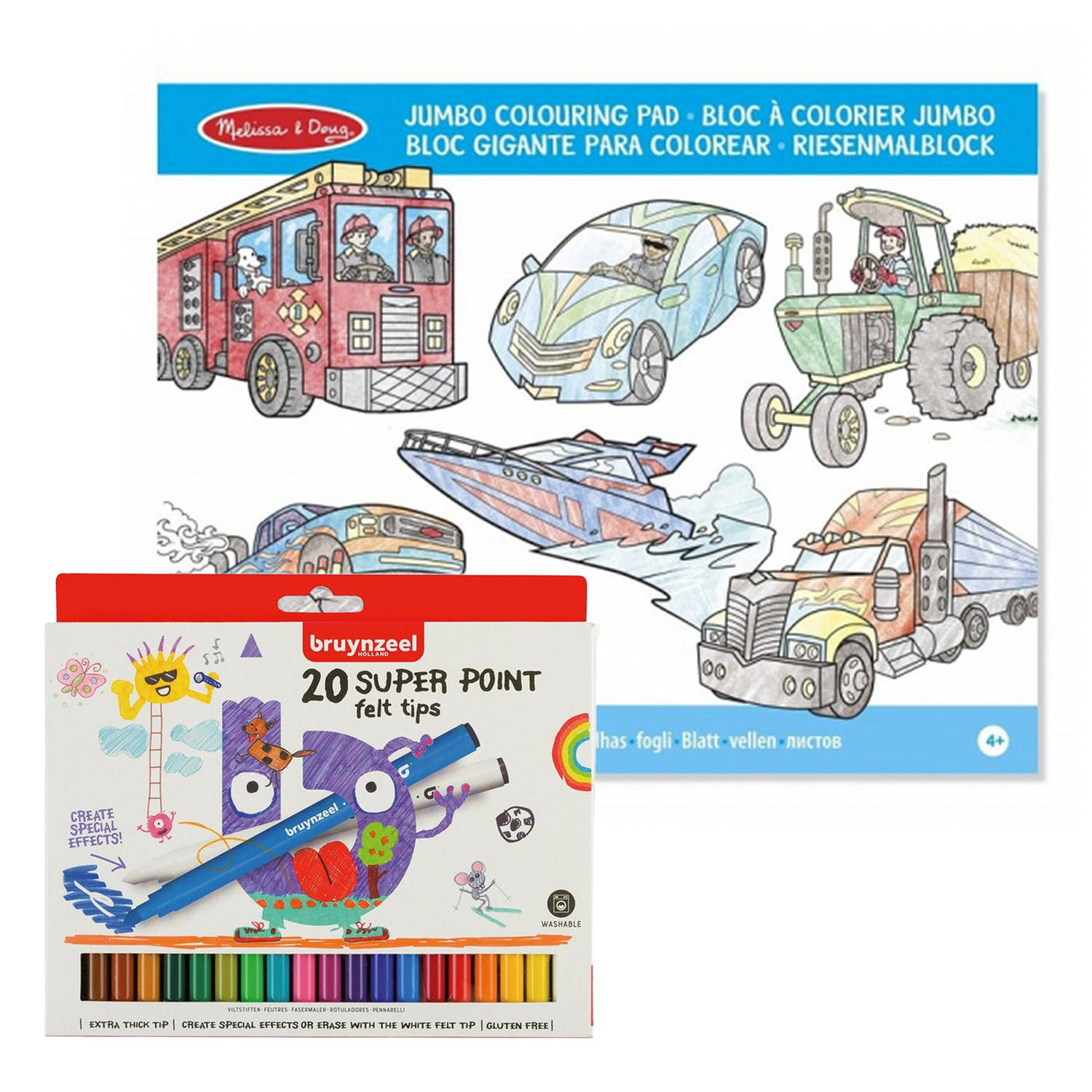 Melissa & Doug Jongens Voertuigen Kleurboek Met 20x Bruynzeel Viltstiften Set - Kleurboeken