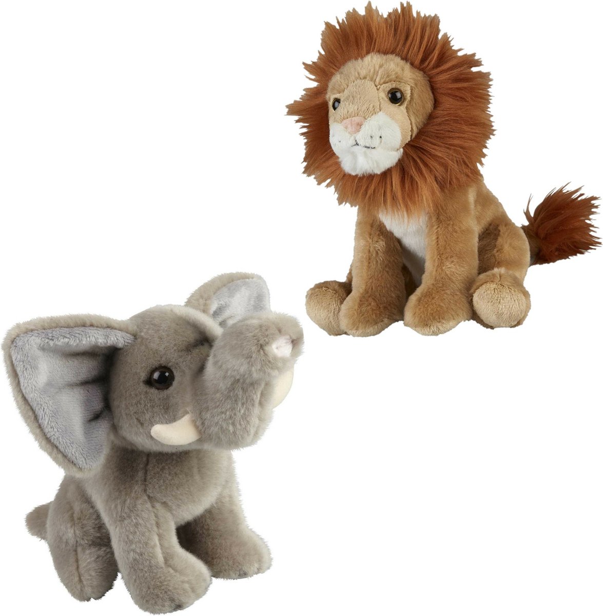 Knuffeldieren Set Leeuw En Olifant Pluche Knuffels 18 Cm - Knuffeldier