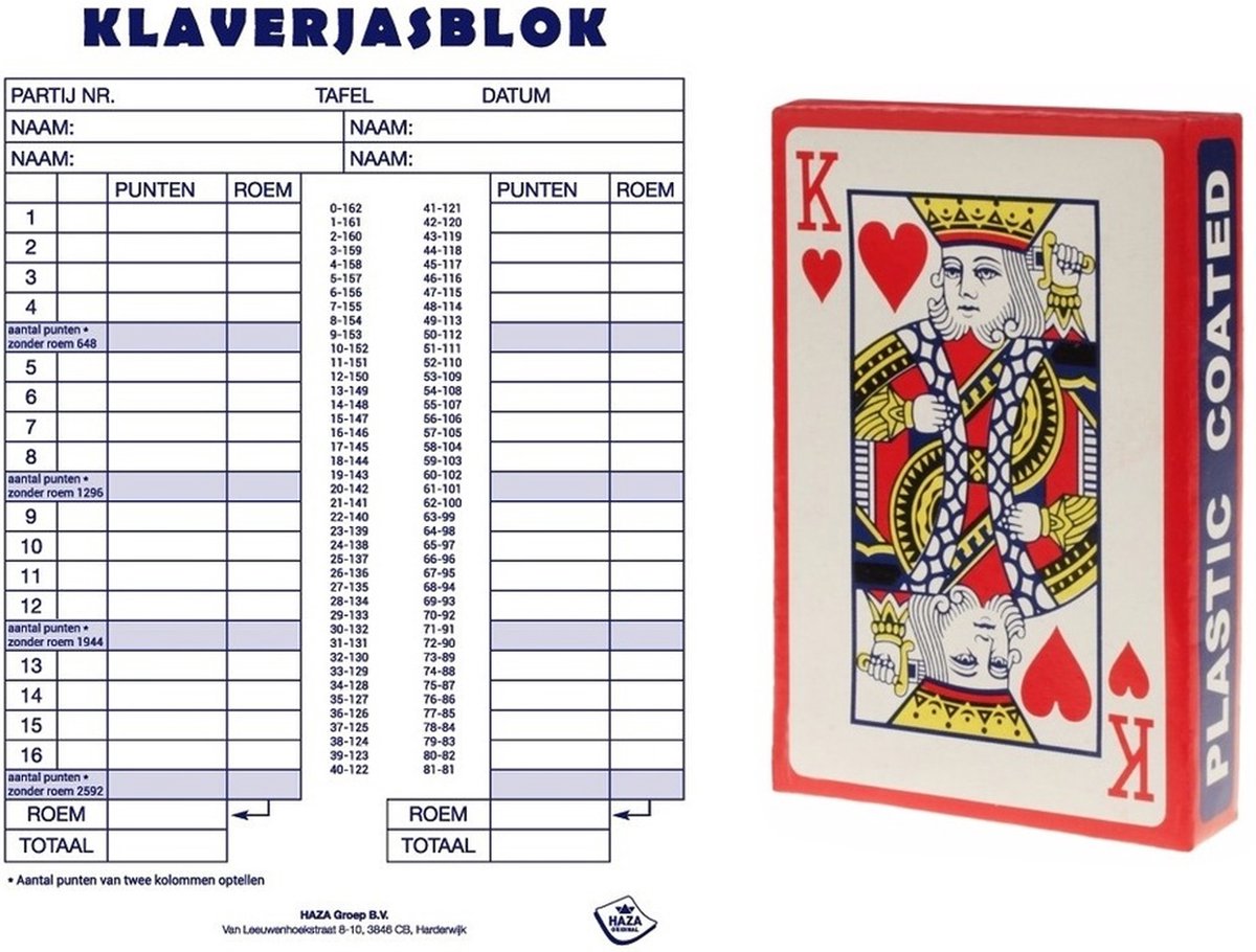 Scoreblok Klaverjassen Spel 50 Vellen Met 2x Pakjes Speelkaarten - Kaartspel