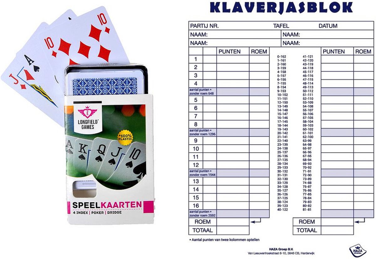 Engelhart Scoreblok Klaverjassen Spel 50 Vellen Met 2 Pakjes Speelkaarten - Kaartspel