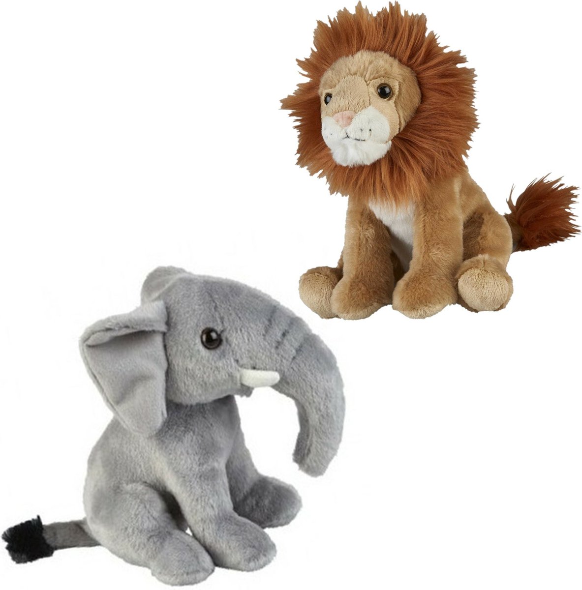 Knuffeldieren Set Leeuw En Olifant Pluche Knuffels 18 Cm - Knuffeldier