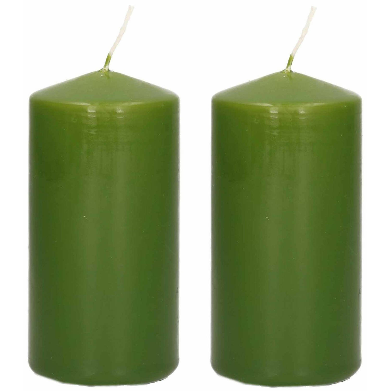 Trend Candles 2x Stuks Luxe Stompkaars/cilinderkaars - 6x12 Cm - 40 Branduur - Olijf - Stompkaarsen - Groen