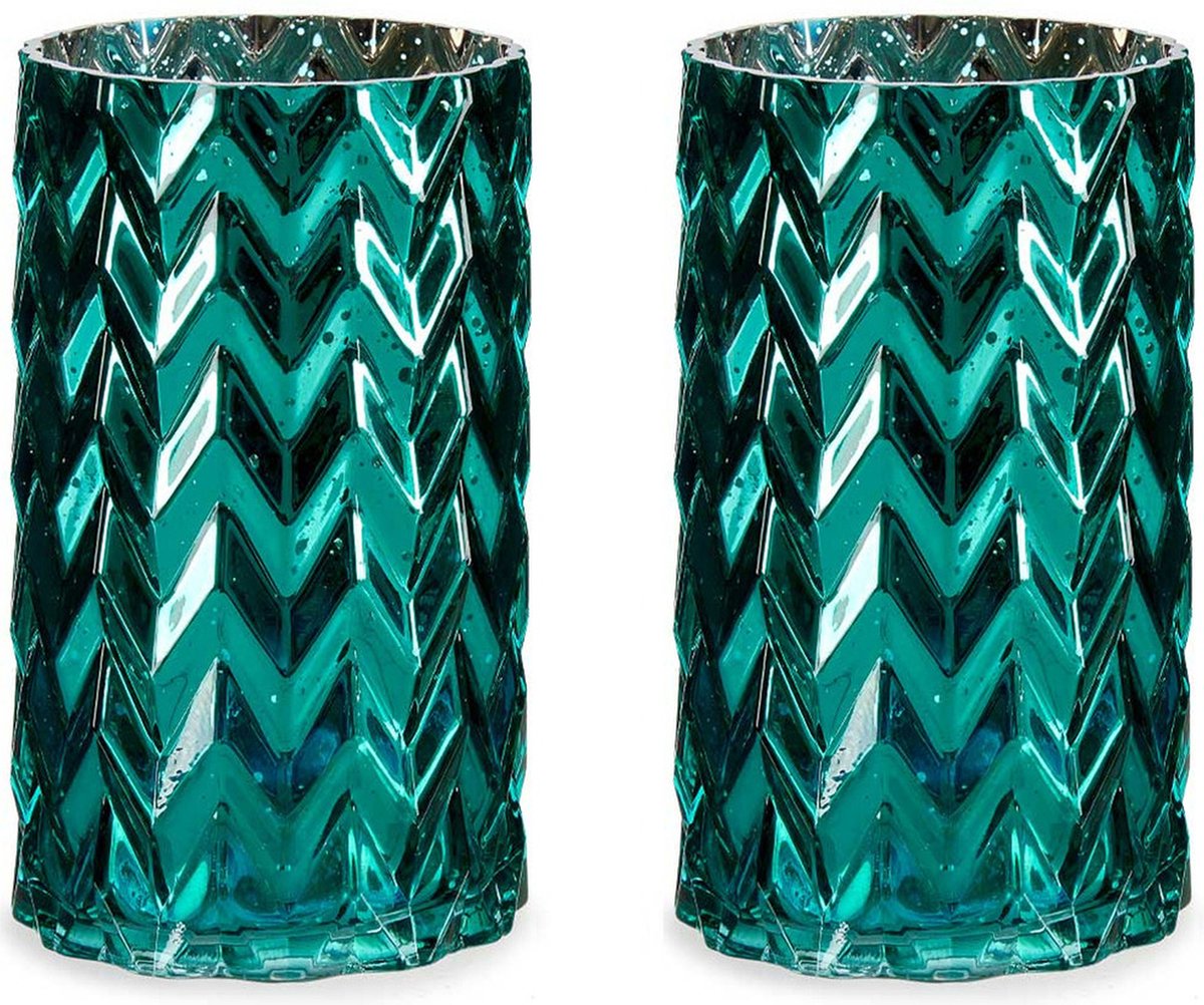 Giftdecor Bloemenvazen 2x Stuks - Luxe Decoratie Glas 11 X 20 Cm - Vazen - Blauw
