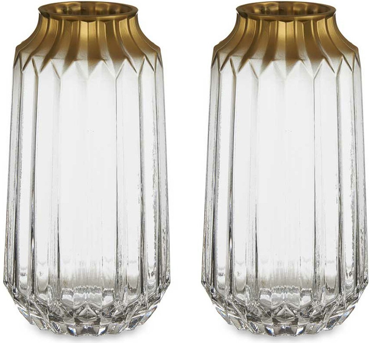 Giftdecor Bloemenvazen 2x Stuks - Luxe Decoratie Glas - Transparant/goud - 13 X 23 Cm - Vazen
