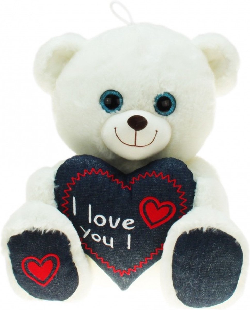 Heunec Pluche Knuffel Valentijn I Love You Beertje 25cm Met Hartjes Wenskaart - Knuffelberen