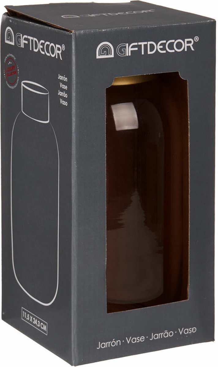 Giftdecor Bloemenvazen 2x Stuks - Luxe Decoratie Glas - Roze/goud - 12 X 24 Cm - Vazen