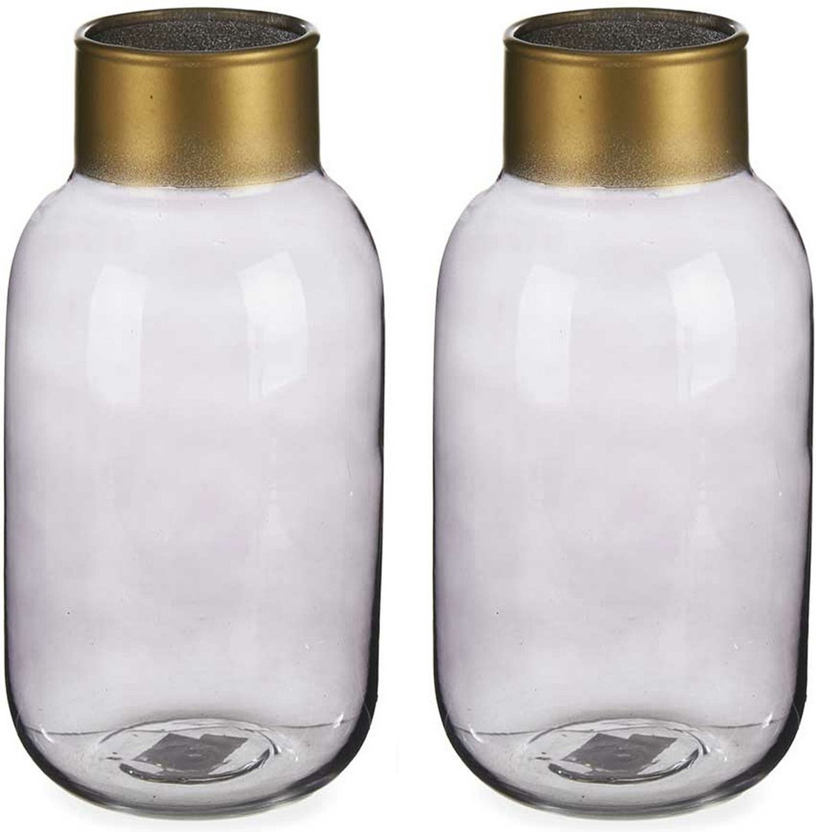 Giftdecor Bloemenvazen 2x Stuks - Luxe Decoratie Glas - Grijs/goud - 12 X 24 Cm - Vazen