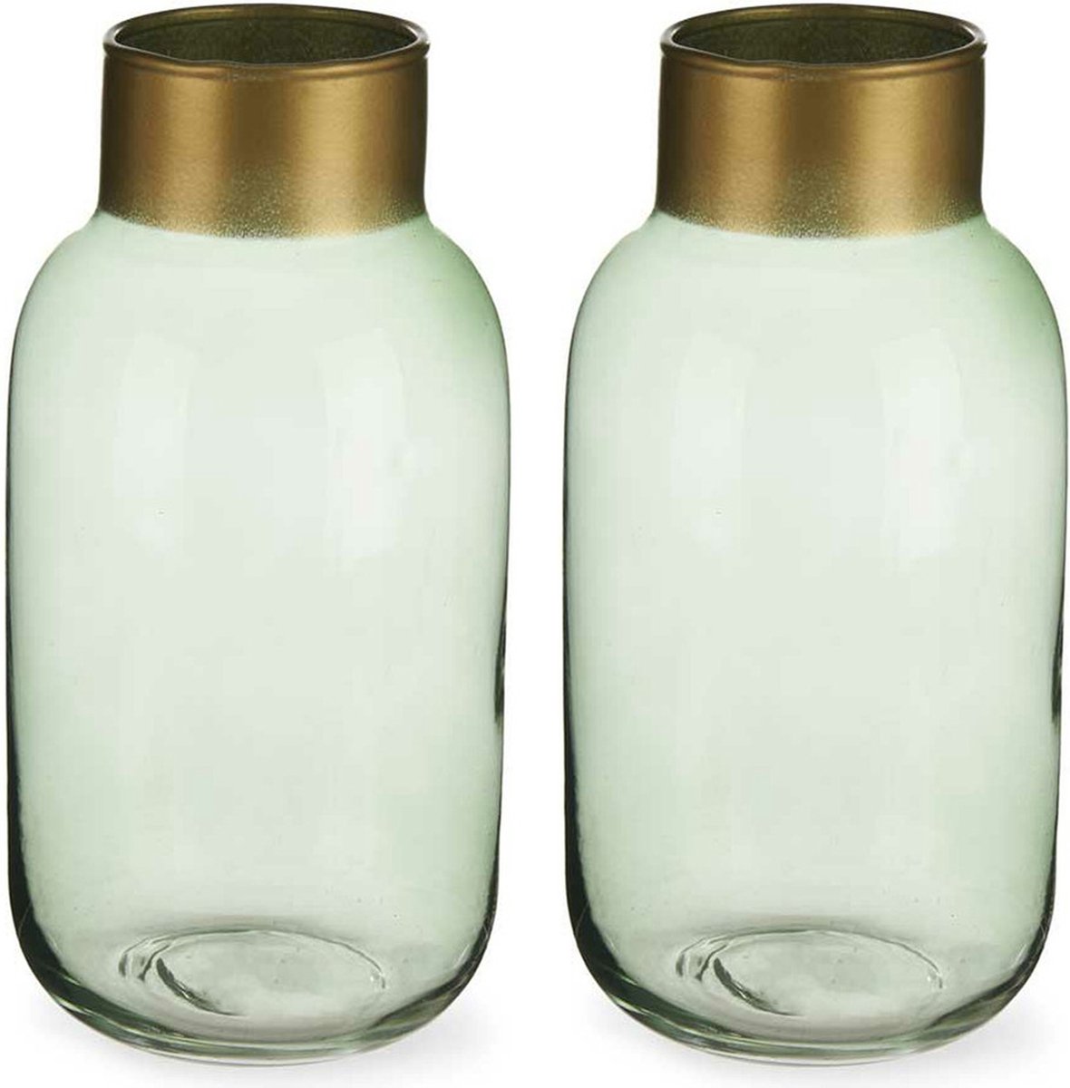 Giftdecor Bloemenvazen 2x Stuks - Luxe Decoratie Glas - Groen/goud - 12 X 24 Cm - Vazen