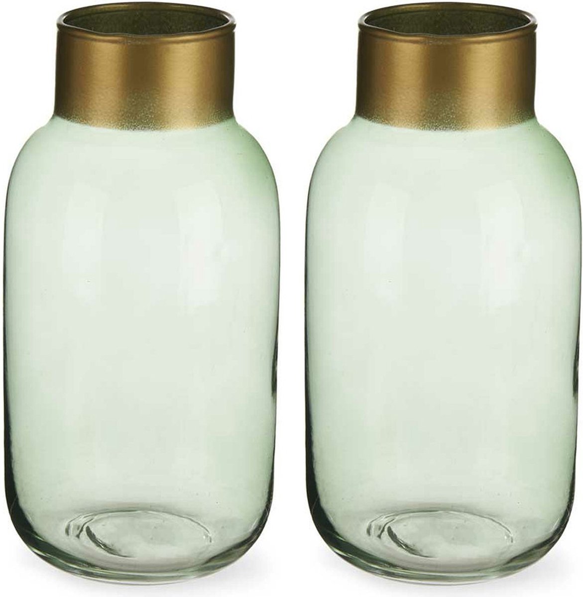 Giftdecor Bloemenvazen 2x Stuks - Luxe Decoratie Glas - Groen/goud - 14 X 30 Cm - Vazen